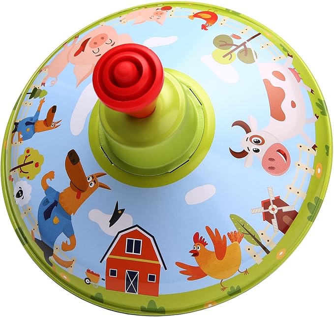 Fun Farm Spinning Top Tin Toy for Kids – Retro Classic Toys - Toddler Traditional Spin Tops - Metal Fidget Spinner for Kindergarten – Sensory Gyroscope - Novelty Present Party Favors