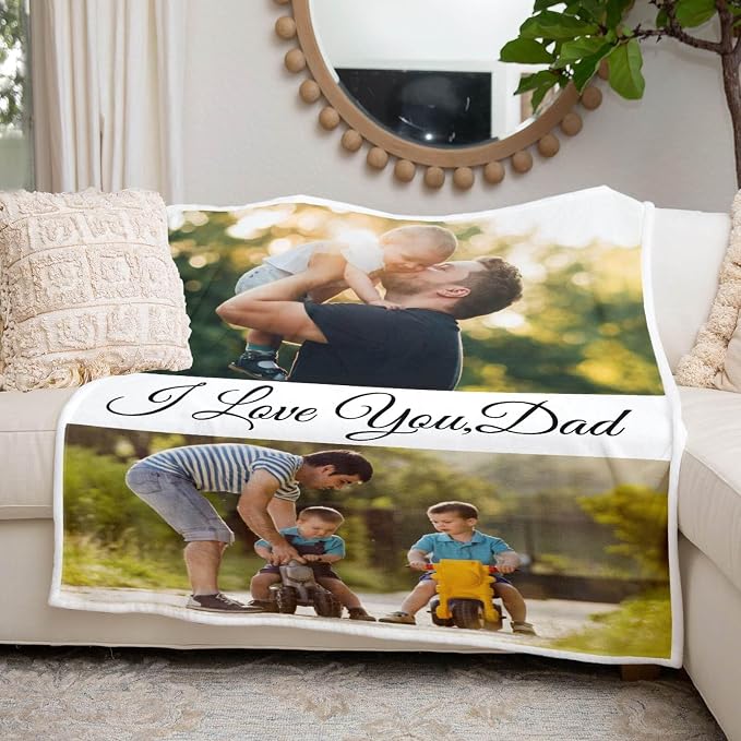 inkArts Personalized Blanket, Custom Blanket with Photo, Customized Picture Blankets, Custom Photo Blankets, Personalized Fathers Day Blanket Gifts for Dad Baby Kid Family