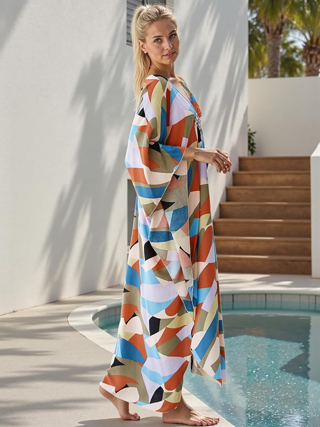 Mumu Dresses for Women Plus Size, Bohemian Kaftan Beach Cover Up Long Maxi Nightgown Soft Loungewear