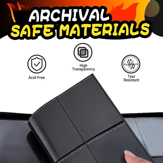 Trading Card Binder 4 Pocket,400 Pocket Card Collection Binder with 50 Removable Sleeves,PU Waterproof Top Card Book,3-Ring Zipper Collectible Trading Card Album for MTG/TCG/Card Holder Gift(Fire）