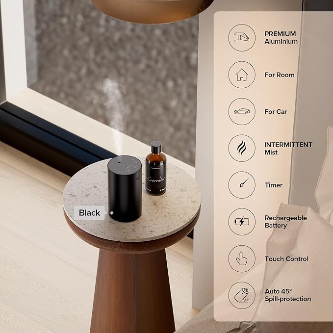 Airversa ADX Waterless Essential Oil Diffuser Starter Kit, Black | 30 mL ST 33# Hotel Scent Fragrance Oil, Battery Operated, Up to 600 sq ft, Portable for Home Car Office, ADXKit-30-E