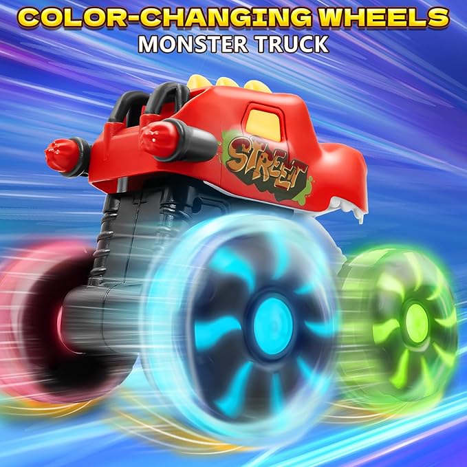 3 Pack Dinosaur Car Toys for Kids Toddlers, Light up Wheels Monster Truck Toys for Boys 2 3 4 5 6 7 8 Years Old Christmas Birthady Gifts Press & Go Dino Trucks Toy for Toddler Boy Baby