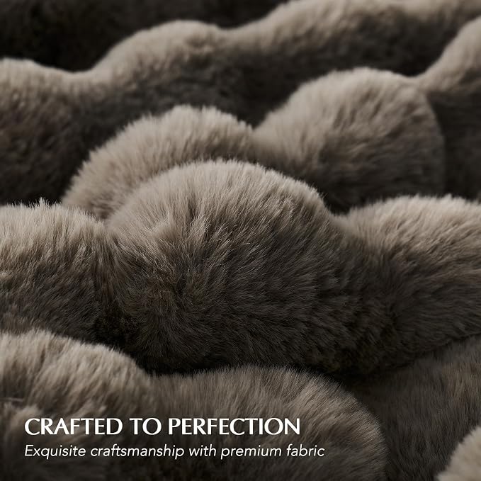Faux Rabbit Fur Bubble Throw Blanket, 50"x60", Dark Taupe | Ultra Soft, Luxury Faux Rabbit Fur Throw, Thick Warm Bubble Blanket, Cozy Fluffy Reversible, for Bed, Couch, Chair, Sofa