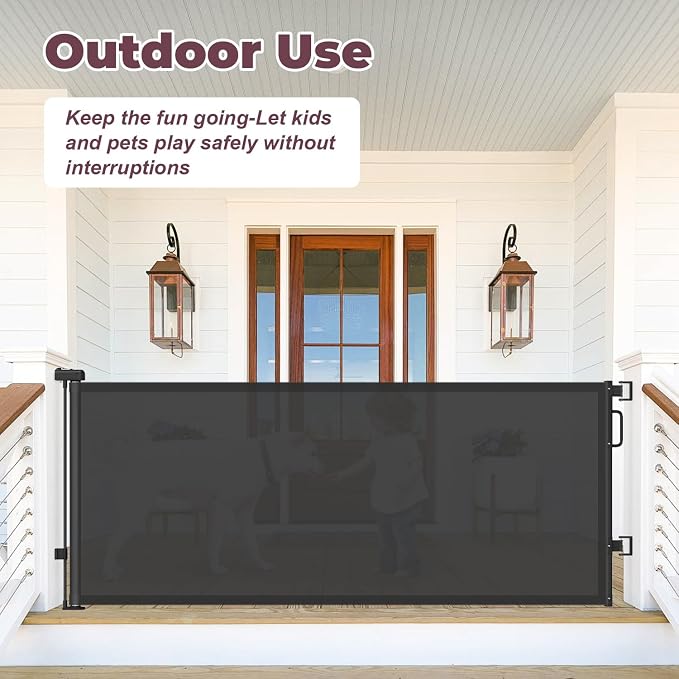 76" Retractable Baby Gates Extra Wide, Mesh Long Dog Gate for Wide Openings, Indoor Outdoor Stair Gate for Doorways Hallways Deck Porch, Child Pet Safety Essentials for Home, Black