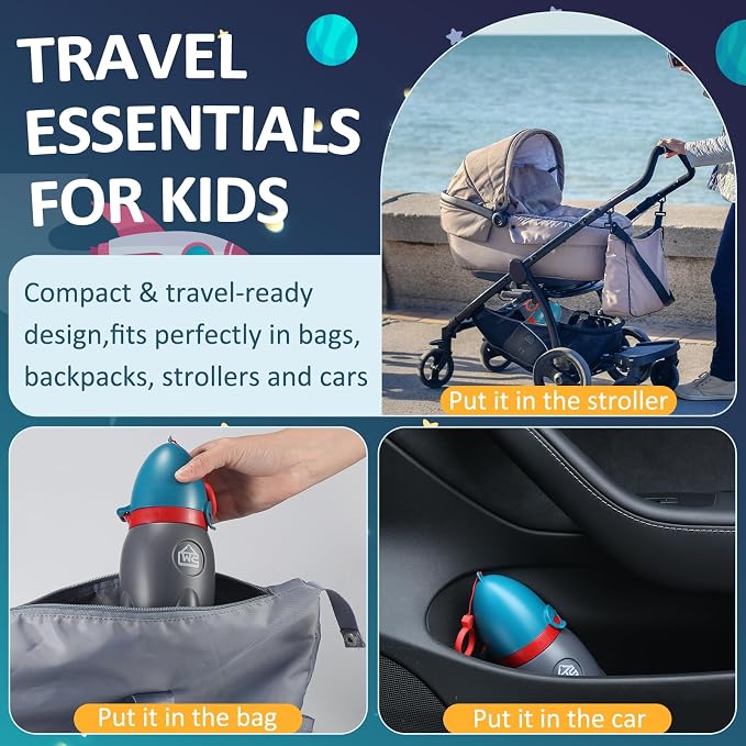 ONEDONE Portable Urinal for Kids Rocket Pee Cup for Kids Emergency Urinal for Toddlers Boys Girls 12.5 OZ Small Pee Bottle for Kid Child Camping Car Travel Potty Training Baby Urinal Teal