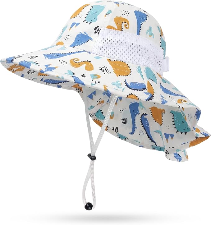 Toddler Baby Sun Hat Kids Summer Beach Essentials Adjustable Beach Hats with Bucket Wide Brim for Boys Girls Age 0-14 Years