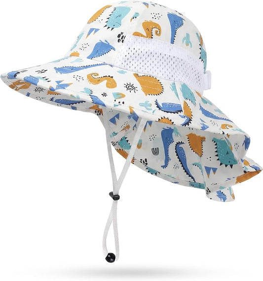Toddler Baby Sun Hat Kids Summer Beach Essentials Adjustable Beach Hats with Bucket Wide Brim for Boys Girls Age 0-14 Years