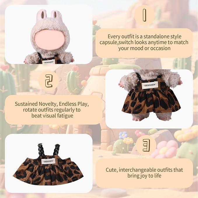 Coolcandy 17cm Doll Clothes, Fashionable Dolls Outfit with Accessories Suit, Stylish Adorable Dolls Clothes Set, Soft Fabric, Detailed Stitching(Doll Not Included)