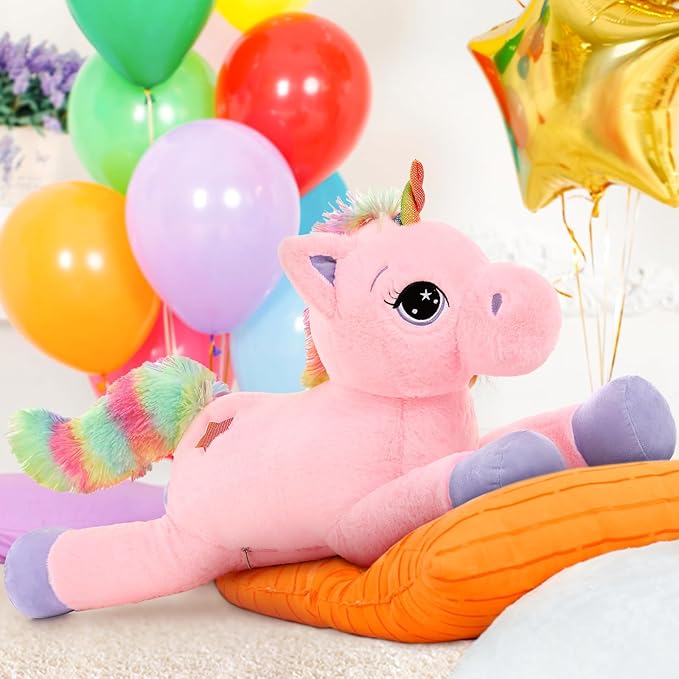 Tezituor 32in Giant Unicorn Plush Toys,Cute Rainbow Pink Unicorn Stuffed Animals,Unicorn Birthday Decorations for Girls,Big Unicorns Gifts for Children