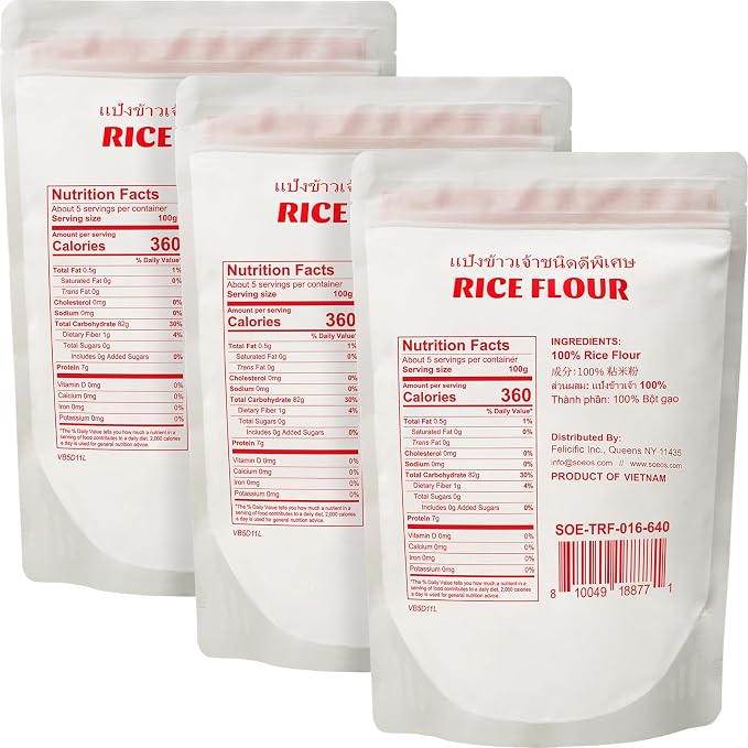 Soeos Thai Rice Flour 48 Ounce (Basic), 1 Pound(Pack of 3), Rice Flour for Baking or Cooking, All Natural White Rice Flour for Sourdough Bread, Vegan, Gluten-Free