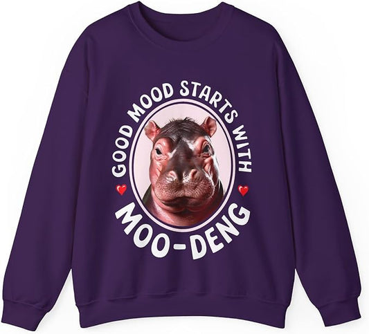 Good Mood Starts With Moo Deng Unisex Sweatshirt, Funny Moo Deng Good Mood Minimalist Men And Women Shirt