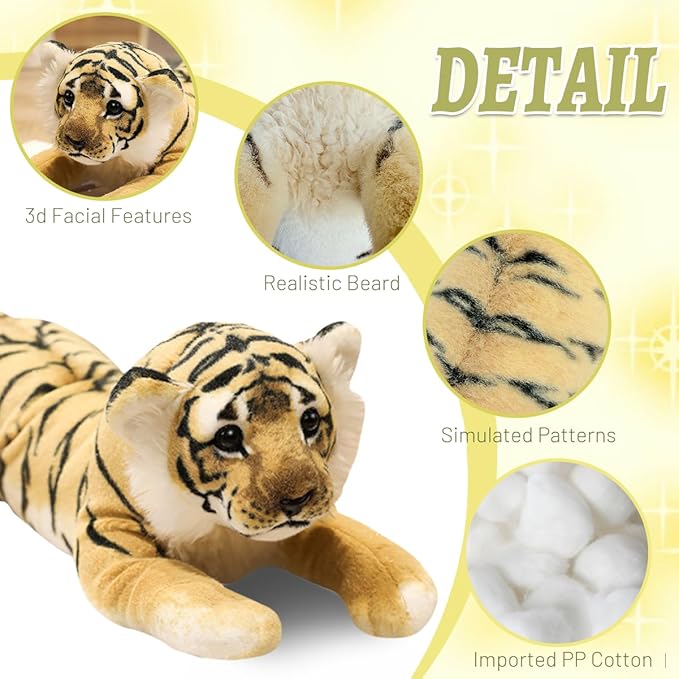 Tiger Stuffed Animal 16" Giant Stuffed Tiger Plush Jungle Stuffed Animal Soft Plush Tiger Stuffy Simulation Cute Plushie Toys Realistic Deocr Birthday Valentine's Gifts for Kids Boys
