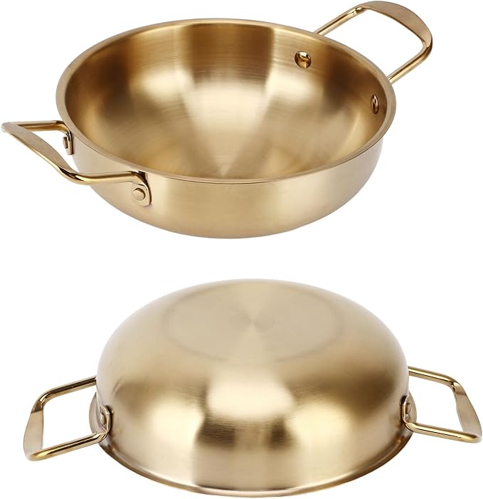 Generic Ramen Pot with Handles,Stainless Steel Ramen Cooking Pot Korean Noodle Pot Without Lid, Golden Korean Cooking Pot for Soup, Noodle, Pasta, Home and Outdoor, Dishwasher Safe, 7.1in