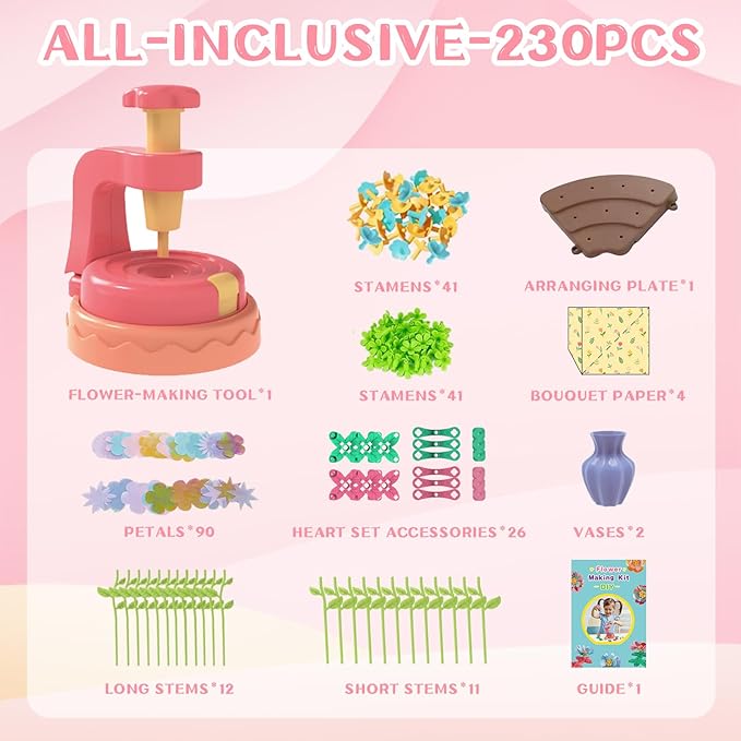 Vigooup Fabric Flower Bouquets Toys, DIY Arts & Crafts Kits for Kids Ages 3-10, Craft Toy Birthday Gifts for Girls 4 5 6 7 8 9 10, DIY Art Kit, Xmas Holiday Ideas, Educational Preschool Toys for Kids