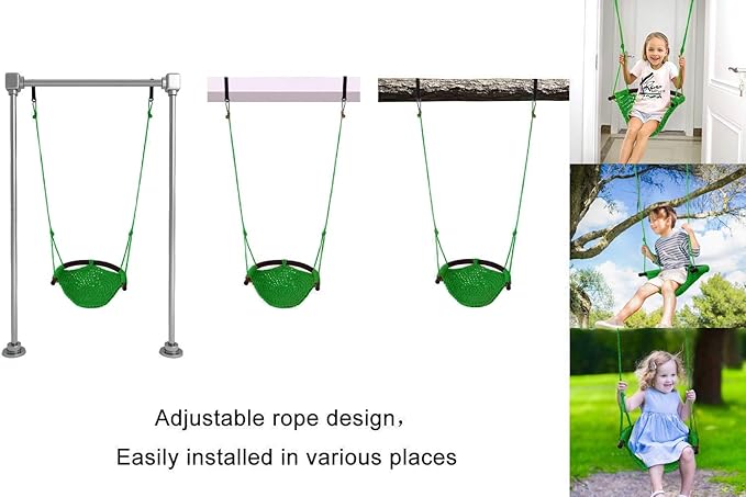 JKsmart 2 Pack Kids Swing Seat, Heavy Duty Rope Play Secure Children Swing Set, Toddler Swing Chair for Outdoor/Indoor/Playground/Home/Tree, with Snap Hooks and Swing Straps,440 lbs Capacity,Green