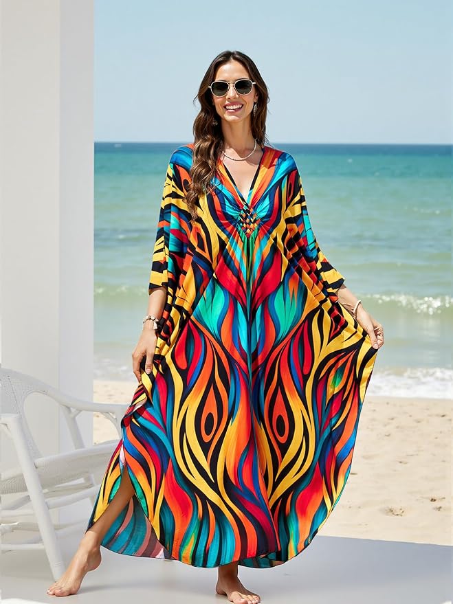 Mumu Dresses for Women Plus Size, Bohemian Kaftan Beach Cover Up Long Maxi Nightgown Soft Loungewear