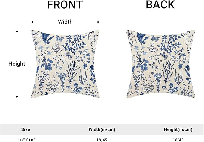 AEIOAE Summer Pillow Covers 18x18 Inch Set of 2,Navy Blue Wild Flower Plant Throw Pillows Case,Seasonal Floral Outdoor Decorative Square Linen Farmhouse Decor Cushion Covers for Home Couch Sofa Bed