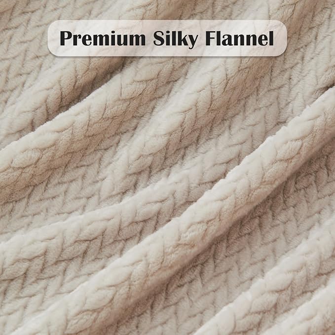 NEWCOSPLAY Fleece Leaves Pattern King Blanket, Linen, 90"x110" | Super Soft Throw Blanket, Lightweight Cozy Bed Sofa Blanket, Premium Silky Flannel Fleece, Travel Blanket for All Season Use
