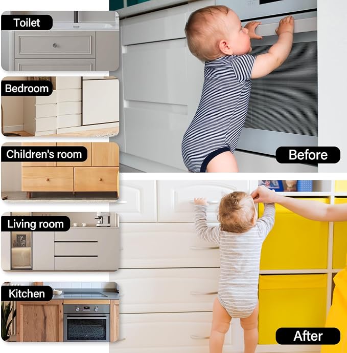 6 Pack Magnetic Cabinet Locks Baby Proofing - Child Safety Cabinet Latch Locks with Adhesive, No Drill or Tools Installation, for Cabinets Drawers Doors