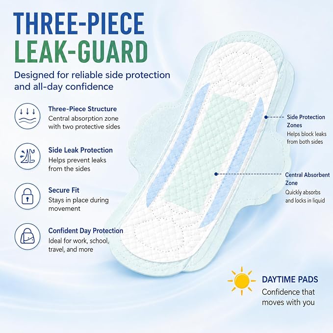 BST Mint Fresh Pads for Women, Breathable Thin Sanitary Napkins with Wings, Odor Control, Moderate Absorbency, Feminine Care, Active Lifestyle Use（Regular, 16 Count, Packaging May Vary
