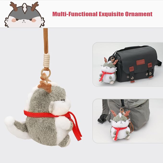Handmade Original Adorable Plush Dinosaur Doll – Cute Animal Toy with Cool Expression - Bag Charm & Home Decoration - CPC Certified for Kids