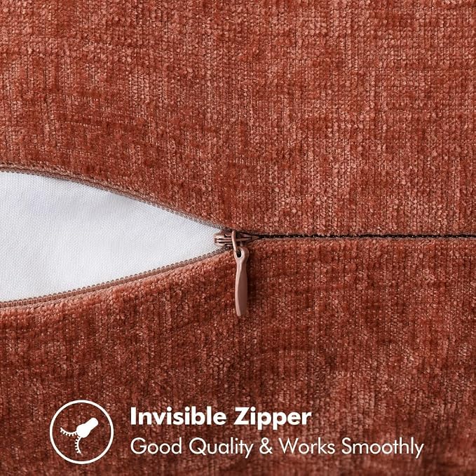 MIULEE Fall Decorative Lumbar Throw Pillow Covers 12x20 Inch Burnt Orange | Terracotta Farmhouse Pillow Covers with Stitched Edge, Soft Chenille Cushion Cases, for Couch Sofa Bed Living Room Home Decor