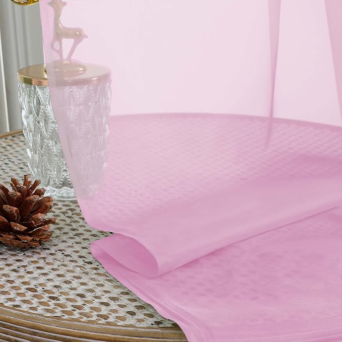 OWENIE Pink Sheer Curtain 90 Inches Long 2 Panels Set, Solid Filmy Drapes for Living Room Bedroom, Elegant Window Voile Sheer Curtain Panels Drapes, 2 Pcs, Each 59" Wx90 L Inch