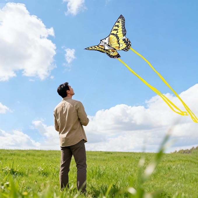 Butterfly Kites for Kids and Adults, Easy to Fly Large Single Line Kite for Boys and Girls - 55" x 28" Beach Kite for Beginners, 300ft String Handle Included