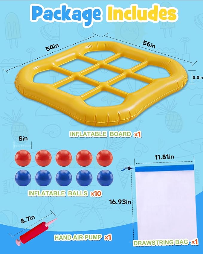 Pool Toy Set for Kids, Tic-Tac-Toe Pool Floats Fun Toy Kit for Adults Teens, Water Fun Pool Game Accessories for Outdoor Party, Summer Pool Inflatables Stuff