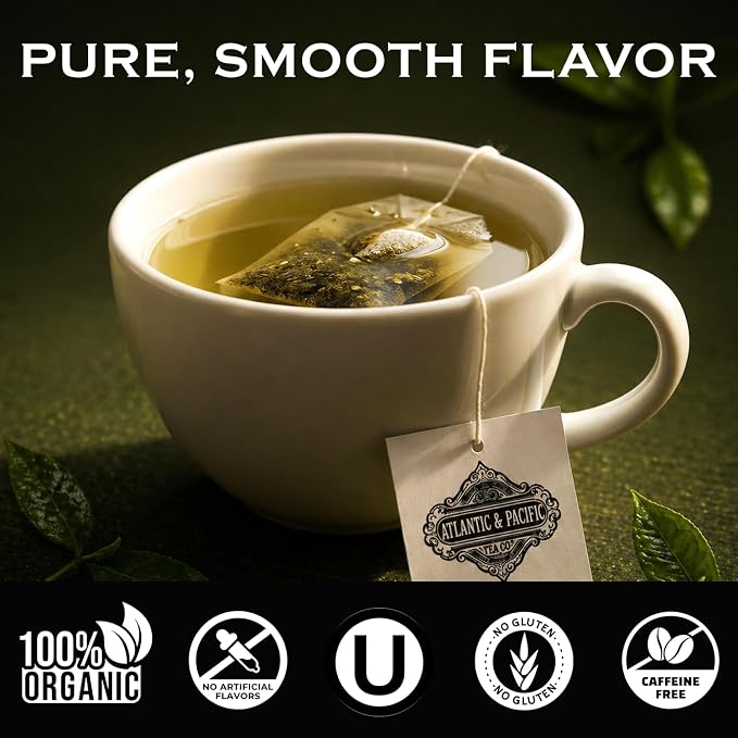 A&P Coffee Gilman’s Organic Green Tea Bags, 48 Count, Smooth Flavor Green Tea, Naturally Caffeinated, Rich in Antioxidants, Fresh Aroma, Premium Green Tea, Hot or Iced Tea