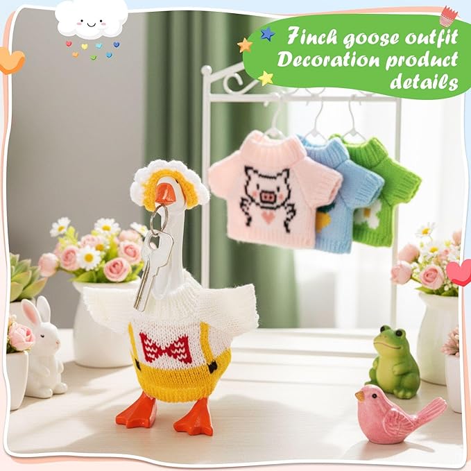 4 Set 7 Inch Mini Desk Goose Knitted Outfits Magnetic Goose Key Holder Multiple Colors Clothes for Magnetic Duck Statue Desk Key Holder Decor(Fresh)