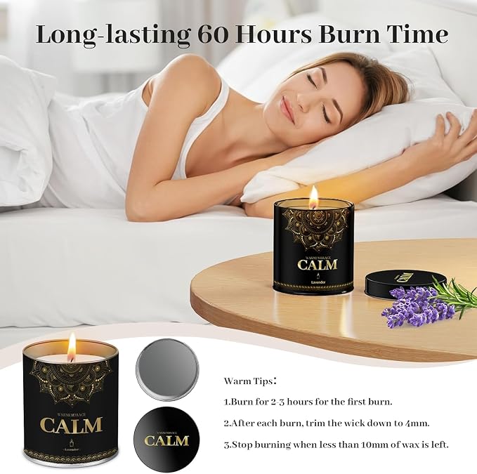 WarmEmbrace Scented Candles, 9 Oz Candle Sets for Home, Office, Meditation, Yoga, Candles for Women & Men, Birthday, Christmas, Father's Day Present, Lavender, Vanilla, Rose & Sandalwood, Lemon
