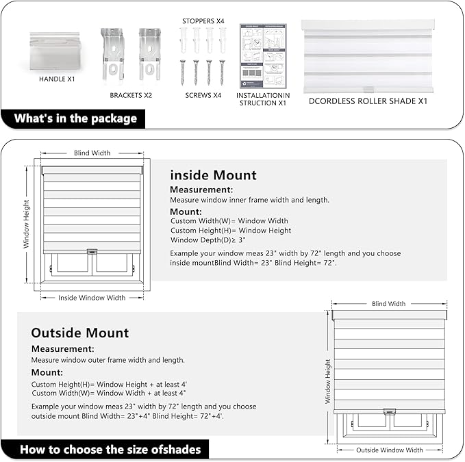 AOSKY Cordless Zebra Blinds for Windows Pull Down Roller Window Shades Dual Layer Light Filtering Privacy for Day and Night, Free-Stop Door Shades for Home Easy to Install (76" W X 72" H，White)