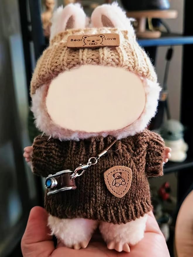 3 PCS Doll Clothes for labubu,17cm Dolls Outfit Accessories,for la-bubu Dolls/for la-bubu Outfit,Brown Sweater+ Small Camera+White Headband It's a Gift for labubu Enthusiasts and Collectors (No Doll)