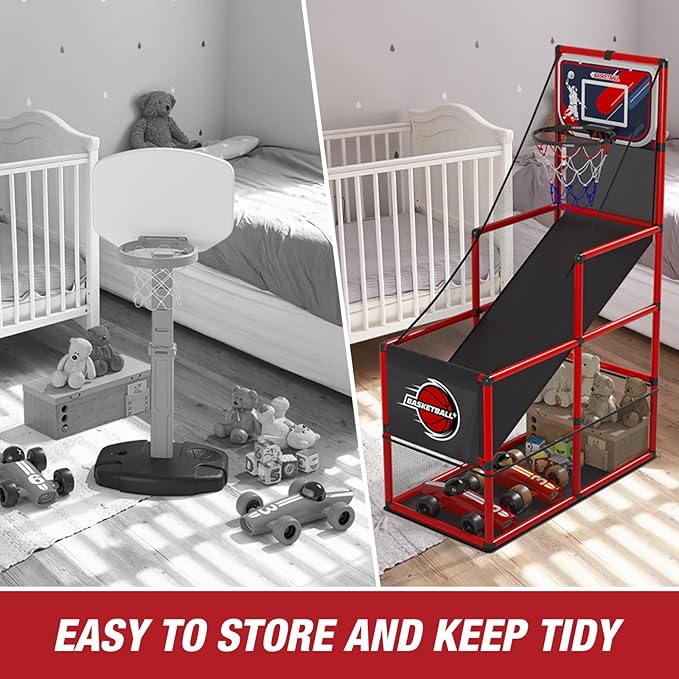 Basketball Arcade Game Indoor Outdoor, Kids Basketball Hoop with 4 Balls & Pump, Single Shot Basketball Game at Home, Carnival Games Sport Toys for Boys Girls Teens
