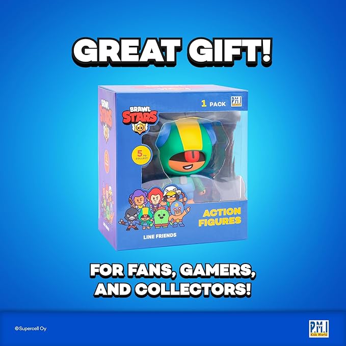 P.M.I. Brawl Stars Action Figure | 4.5" Collectible Toy with Movable Arms & Legs | Includes Leon, Crow, Spike, or Colt (Random) | Official Licensed Merchandise for Gamers & Fans