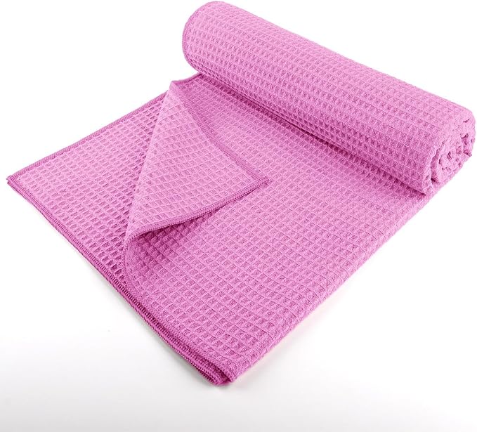 HOMEXCEL Hot Yoga Towels 2 Pack, (26.5" x 72") Non-Slip & Ultra-Absorbent Microfiber Yoga Mat Towels for Hot Yoga, Pilates, Exercise, Fitness, Bikram and Workout, Blue/Pink