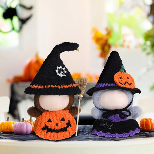Sumind 2 Sets Halloween Doll Clothes for 17cm Dolls Cute Pumpkin Outfit with Witch Hat Skirt & Broom Accessories Spooky Costume for 6-7 Inch Fashion Dolls Collection(No Doll)