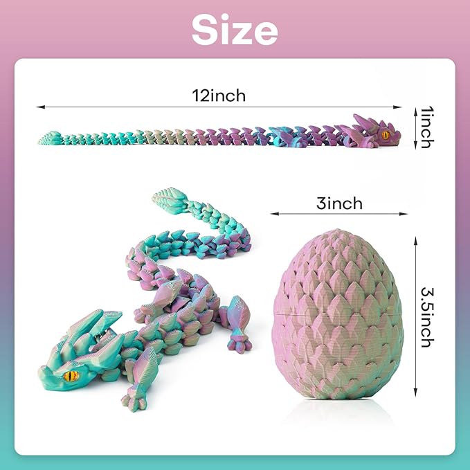 FYEFKJSA 3D Printed Dragon Eggs with Dragon Inside - 12Inch,Articulated Fidget 3D Printed Animals, Interesting Decorative Gift, Easter Basket Essentials Stuffers (Random Mist Forest)