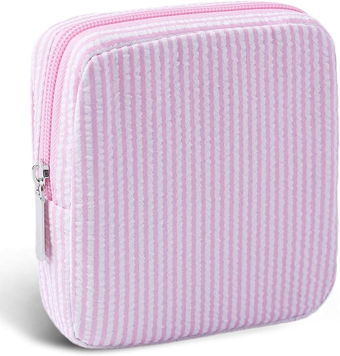 Period Bag for Teen Girls | Striped Sanitary Napkin Storage Bag | Cute Pads Pouch for Period | Menstrual Pouch for Pads, Tampons, Menstrual Cups & Panty Liners | Perfect for Travel & Daily Use
