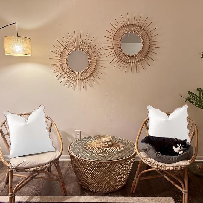 Scalloped Pillow Covers Set of 2 for Living Room | Spring Decorative Sofa Couch Pillows | Boho Sytle Decorative Home | Aesthetic Funky Preppy Pillow Cases (Beige & Brown, 16x16 Inch)