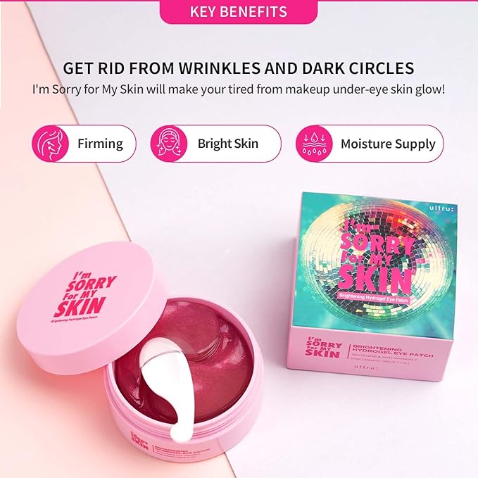 I'M SORRY FOR MY SKIN Brightening Hydrogel Eye Patch, Korean Skincare Under Eye Treatment for Puffy Eyes & Dark Circles, Anti-Wrinkle Antioxidant Self Care Gifts for Women 60EA/90g