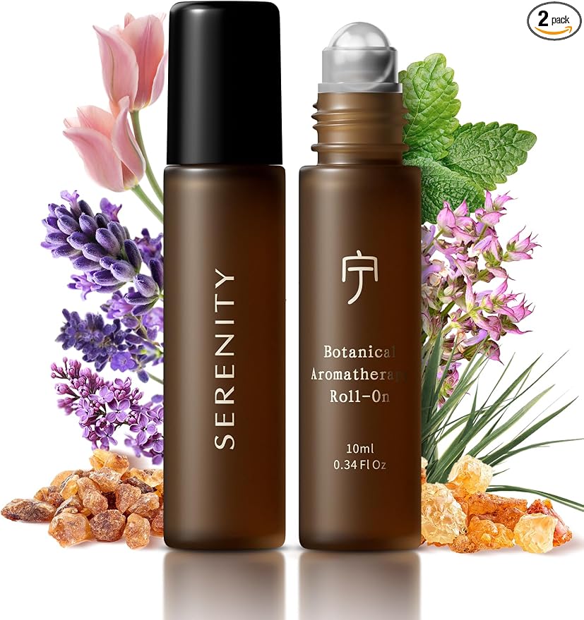 2Pack Serenity Calming Roll-On Essential Oil Blend for Stress Relief - with Lavender, Frankincense & Myrrh - 10ml Travel Size, Prediluted & Skin-Safe for Relaxation & Aromatherapy