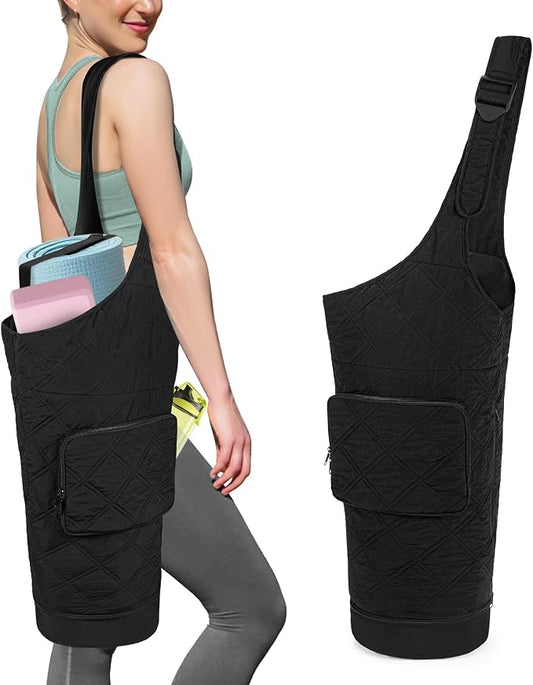 Smasrob Yoga Mat Bag with Wet Pocket, Bottle Pocket and Mat Secure Straps, Yoga Mat Carrier Fits Most Size Mats (Bag Only), Black