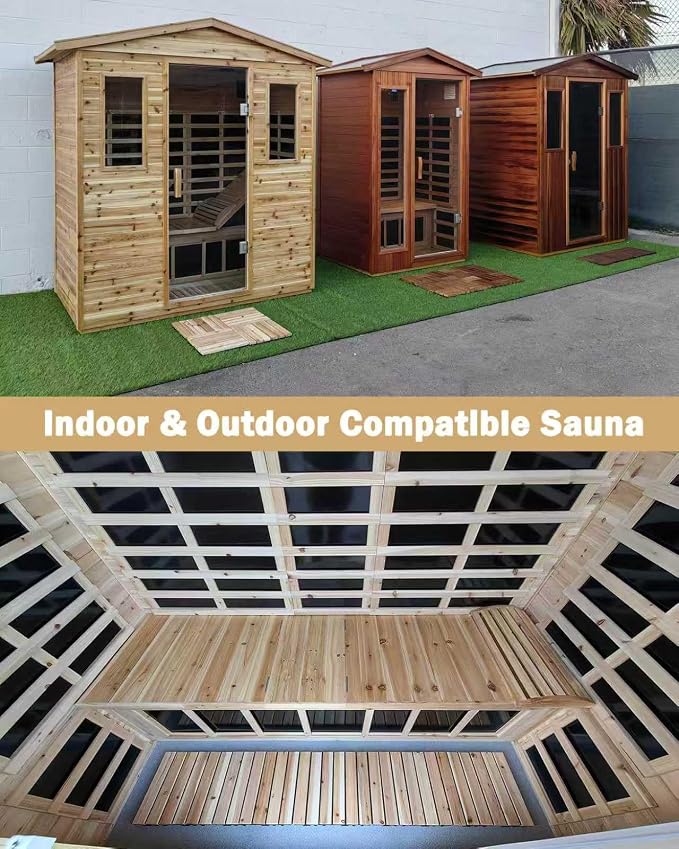 Sauna Mat Canadian Red Cedar 10PCS Set , Traditional & Infrared Sauna Accessory, 12.1*12.1*0.75In, 880LBS Load 1 Capacity Thick PVC for Outdoor & Indoor, Patio Garden, Balcony, Poolside (Modle A)