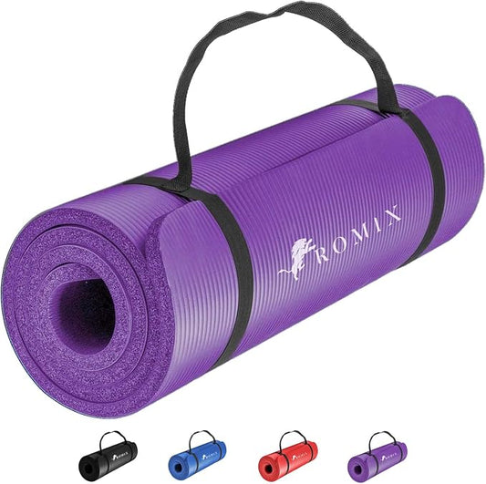 ROMIX Yoga Mat Thick 2/5 Inch (10mm), 72"L x 24"W Non-Slip Workout Mat, Large Yoga Mats for Women Men With Carry Bag and Strap, Exercise Mats for Home Workout Meditation Training Equipment