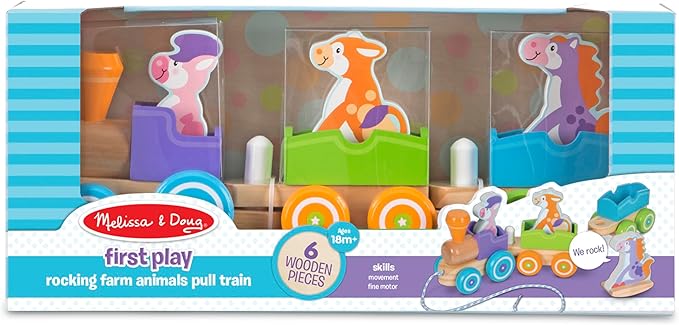 Melissa & Doug First Play Wooden Rocking Farm Animals Pull Train