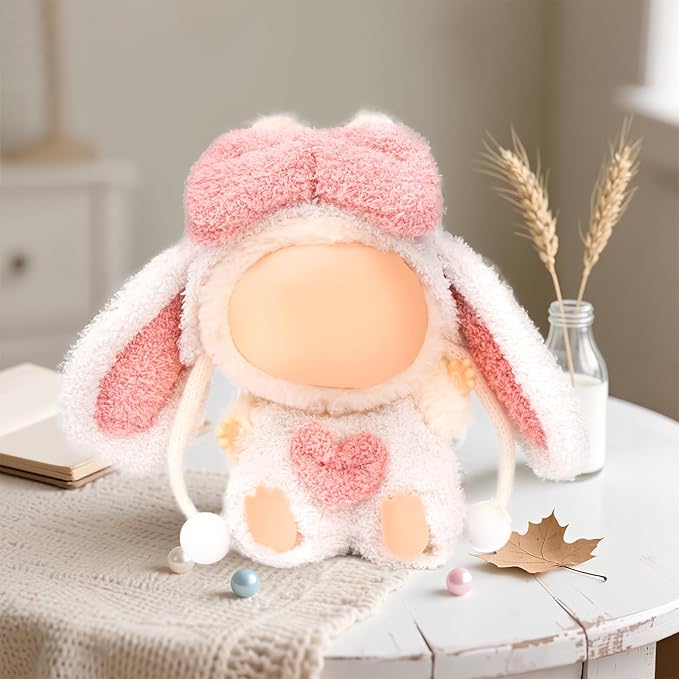 Handmade Doll Clothes Outfit Set,17cm Dolls Keychain Accessories for Kawaii Clothing Set, Pink Rabbit Ears Clothes,Faking Animal Style Outfit Jumpsuit(NO Doll)