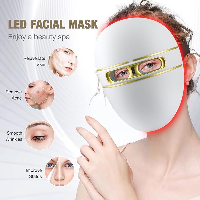 Pro-Grade FSA LED Light Therapy Facial Mask-Red & Blue Light Anti Aging for Face-HSA Salon Treatment for Acne, Wrinkles & Redness at Home,Ideal Skincare Device for Women & Men