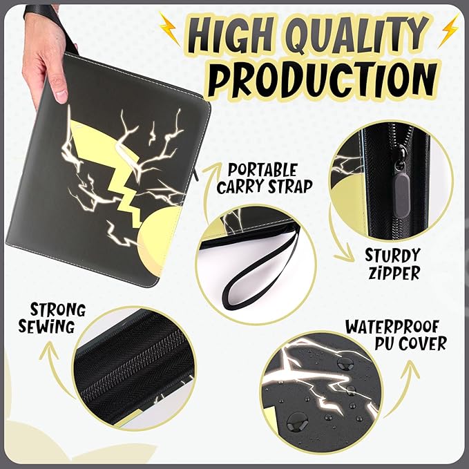 Card Binder 9-Pockets, 900 Pockets Card Holder with 50 Removable Sleeves, Trading Card Collector Zipper Album Holder, Black